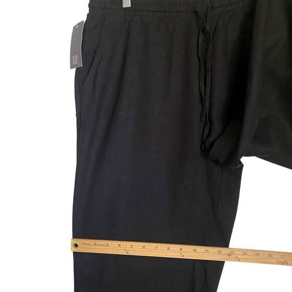 Gap Linen Pants Pull In Elastic Wide Leg Women L Black Grunge Boho Relaxed - Picture 8 of 11
